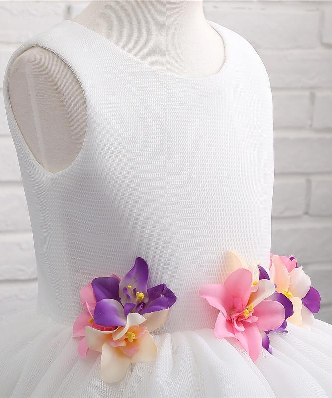 A-line Flower Girl Dress with Applique, Unique Sleeveless Flower Girl Dress with Flower UF058