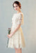 A Line Half Sleeves Lace Homecoming Dress, Cute Lace Sweet 16 Dress with Belt UQ1948