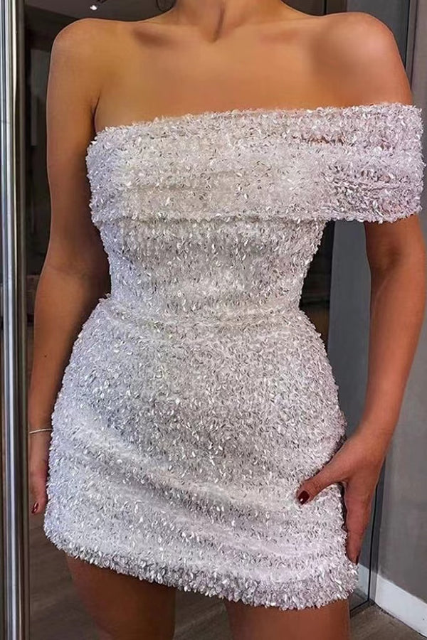 Sparkly One-Shoulder Sheath Homecoming Dress,Short Prom Dress chh0151