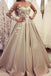 Puffy Sheer Neck Long Sleeves Satin Prom Dress with Lace Appliques UQ2457