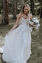Ivory Lace Applique Tulle Sweetheart Strapless A-Line Beach Wedding Dresses UQ1783