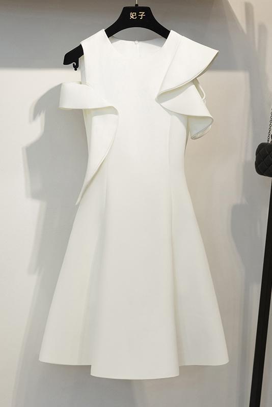 Ivory Short Satin Homecoming Dresses, A Line Cute Short Sleeves Sweet   cherishgirls
