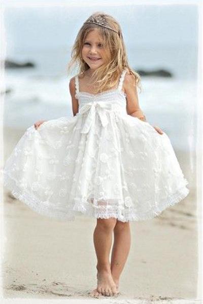 white christmas dresses Straps Lace Flower Girl Dress, Cute Knee Length Lace Flower Girl Dress –  cherishgirls