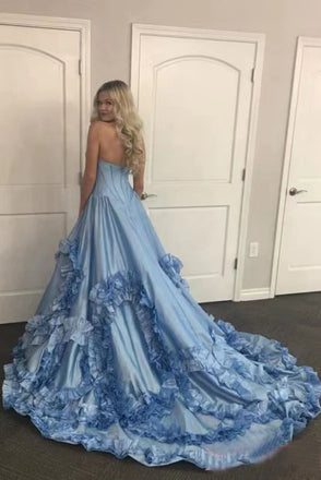 Gorgeous Blue Sweetheart Swirling Ruffled Prom Dress, Evening Dress CHP0208