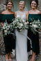 Dark Green Ankle Length Off Shoulder Bridesmaid Dresses, Cheap Chiffon Bridesmaid Dress UQ2386