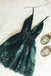 Dark Green Spaghetti Straps V Neck Short Homecoming Dresses chh0044