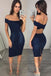 Sexy Off the Shoulder Knee Length Sheath Formal Dress, Dark Blue Homecoming Dress UQ1913