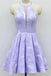 Lilac Jacquard Floral Homecoming Dresses with Pocket Halter Short Graduation Dress UQ2179