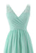 Mint Green V Neck Long Bridesmaid Dress with Lace, Simple Pleated Long Bridesmaid Dress UQ1855