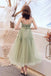 Simple Green Tulle Spaghetti Strap Sleeveless Pleated Prom Dresses, A Line Party Dress UQ2093