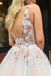 Light Pink V Neck Sleeveless Tulle Prom Dress with Flowers and Beads UQ2389