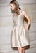 Simple Sleeveless Knee Length Homecoming Dress, A Line Satin Short Prom Dress UQ1981