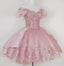 Vintage Classic Lolita Jumper Dress,Off-the-Shoulder Blue Lace Applique Short Homecoming Dress chh0090