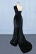 Black One Shoulder Mermaid Long Evening Dress, Unique Black Prom Dresses UQ2327
