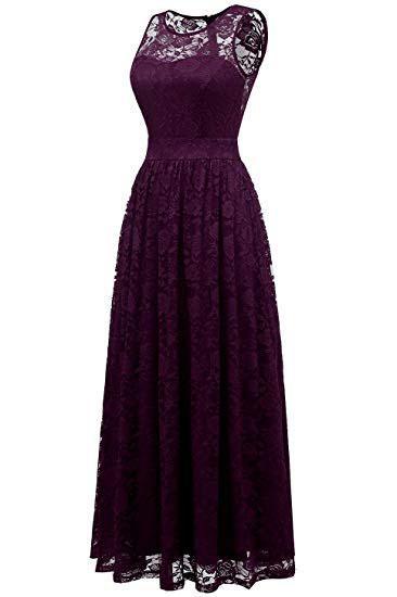 Purple Sleeveless Lace Bridesmaid Dresses, Floor Length Lace Prom Dresses UQ1856
