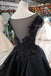 Puffy Cap Sleeves Black Long Prom Dress with Appliques, Charming Beading Formal Dress UQ2053