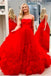 Red Strapless Cheap Tulle Prom Dress, A Line Long Prom Dress With Train UQ2440