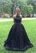 Black Halter Satin Prom Dress with Beading, Long Evening Dress with Pockets N2070