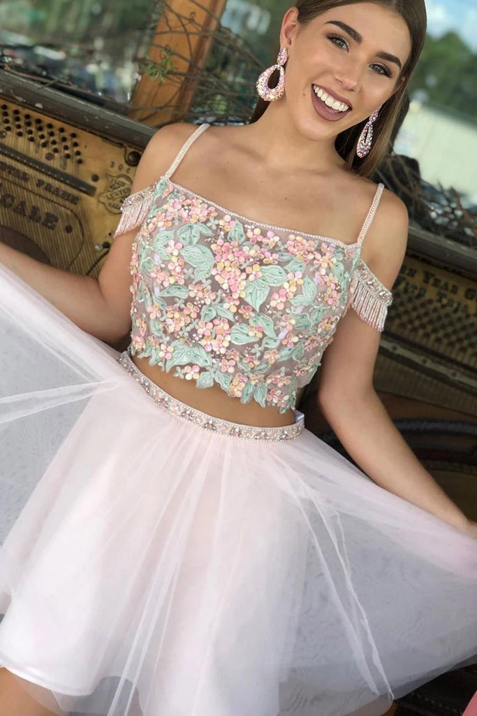 two piece off the shoulder homecoming dress MACloth Two Piece Off the Shoulder Short Prom Homecoming Dress Red Lac