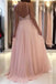 Blush Pink Chiffon Prom Dress with Beading Rhinstone, Flowy Backless Graduation Dress UQ1745