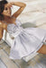 Unique Spaghetti Straps Satin Junior Dresses, Short Homecoming Dress with Applique UQ1926