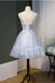 Spaghetti Strap Tulle Short Sweet 16 Dresses, A Line Sleeveless Homecoming Dress with Beads UQ1974