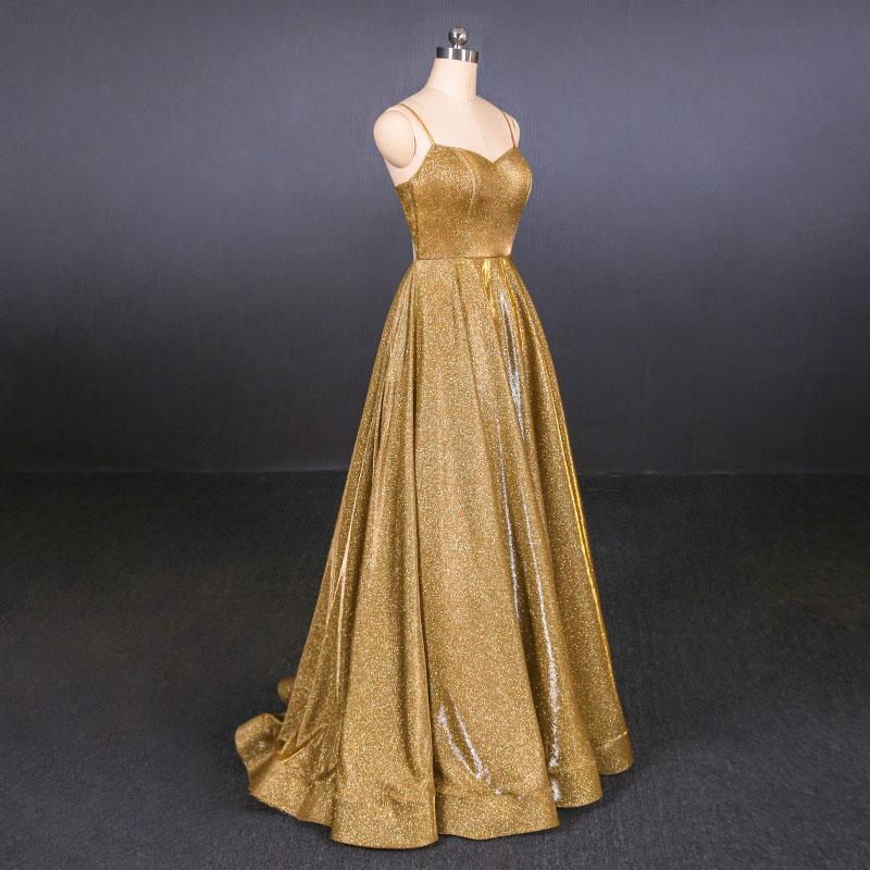 Sparkly Spaghetti Straps Sleeveless Floor Length Prom Dress UQ2337