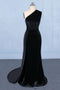 Black One Shoulder Mermaid Long Evening Dress, Unique Black Prom Dresses UQ2327