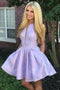 Lilac Jacquard Floral Homecoming Dresses with Pocket Halter Short Graduation Dress UQ2179