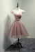 Dusty Pink Off the Shoulder Tulle Homecoming Dress,  A Line Tulle Graduation Dresses N2129