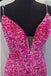 Shiny Hot Pink Sequins Mermaid Spaghetti Straps Prom Dress, Formal Gown CHP0209