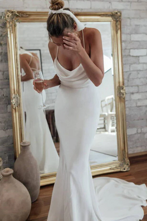 Elegant Mermaid Spaghetti Straps Beach Wedding Dresses, Bridal Gown CHW0134