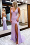 Mermaid Sequins V Neck Lilac Prom Dresses With Slit,Gorgeous Evening Party Dress CHP0163