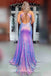 Mermaid Purple Sequins V Neck Prom Dresses With Slit,Gorgeous Evening Party Dress CHP0207