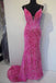 Shiny Hot Pink Sequins Mermaid Spaghetti Straps Prom Dress, Formal Gown CHP0209