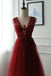 A Line V Neck Tulle Ombre Prom Dress, Cheap Appliqued Party Dresses UQ2447
