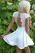 White Cap Sleeves Mini Homecoming Dresses, Open Back Graduation Dress with Lace UQ1802