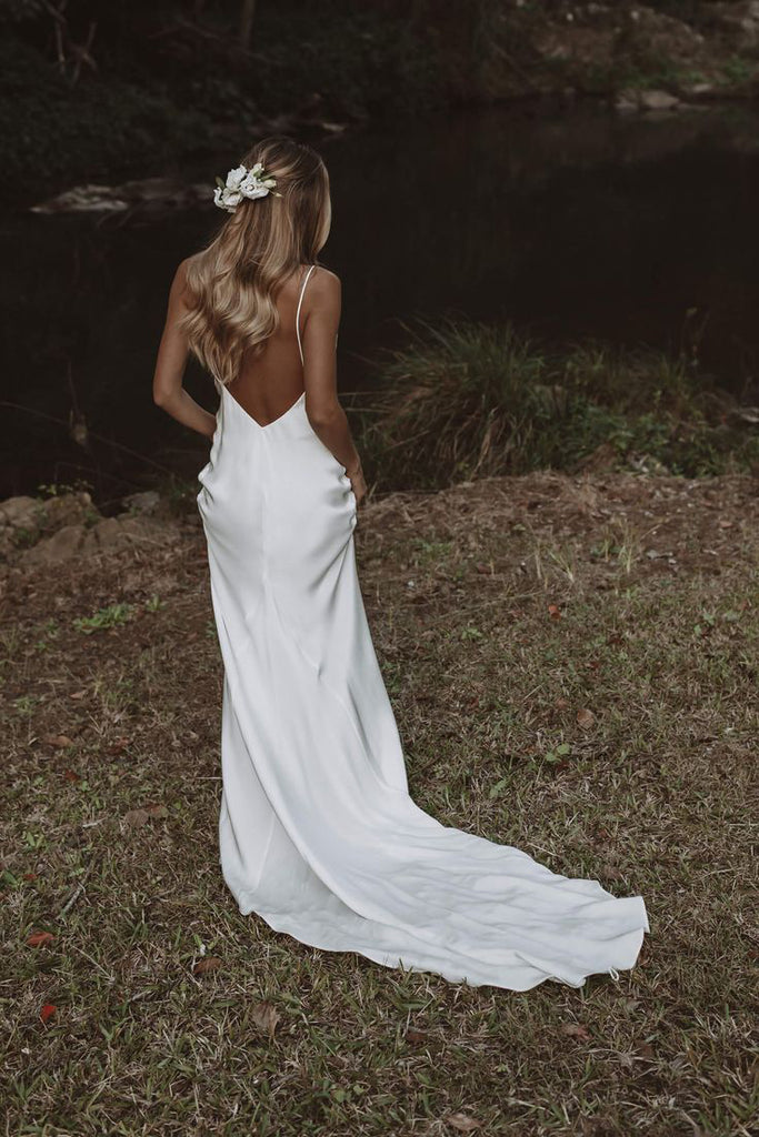 Elegant Mermaid Spaghetti Straps Beach Wedding Dresses, Bridal Gown CHW0145