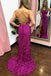 Glitter Purple Sequins Mermaid Spaghetti Straps Long Prom Dresses, Formal Dresses With Slit CHP0105