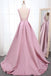 Simple V Neck Sleeveless Long Prom Dress, A Line Ruched Long Evening Dresses UQ2272