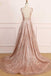 A Line Deep V Neck Long Prom Dress with Sequins, Glitter Sleeveless Evening Dress UQ2271