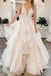 A-Line Lace Wedding Dress With Sweep Train ,Deep V Neck Lace Appliques Bridal Gowns CHW0033