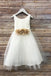 Blush Pink Scoop Sleeveless Tulle Flower Girl Dress with Flowers UQF0003