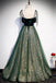 Spaghetti Straps Tulle Lace Green Prom Dress, Floor Length Lace Up Formal Dress UQ2446