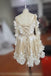 Cute Long Sleeve V Neck Lace Appliques Homecoming Gown, Gorgeous Short Prom Dress UQ1872