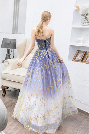 Ombre Puffy Strapless Sparkly Prom Dress, Sexy Long Party Dresses UQ2315