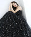 Black Spaghetti Straps Tulle Prom Dress with Stars, Floor Length Long Evening Dress UQ2580