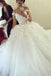 Ball Gown Sheer Neck Long Wedding Dress with Flowers, Long Sleeves Puffy Bridal Dress N2080