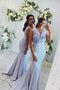 Mermaid V Neck New Style Sleeveless Long Bridesmaid Dress, Long Prom Dress chb0019
