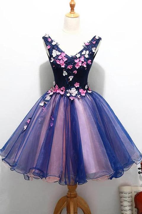 Cute V Neck Unique Flowers Cheap Homecoming Dresses with Beading, Swee cherishgirls Cute V Neck Unique Flowers Cheap Homecoming Dresses with Beading, Swee cherishgirls